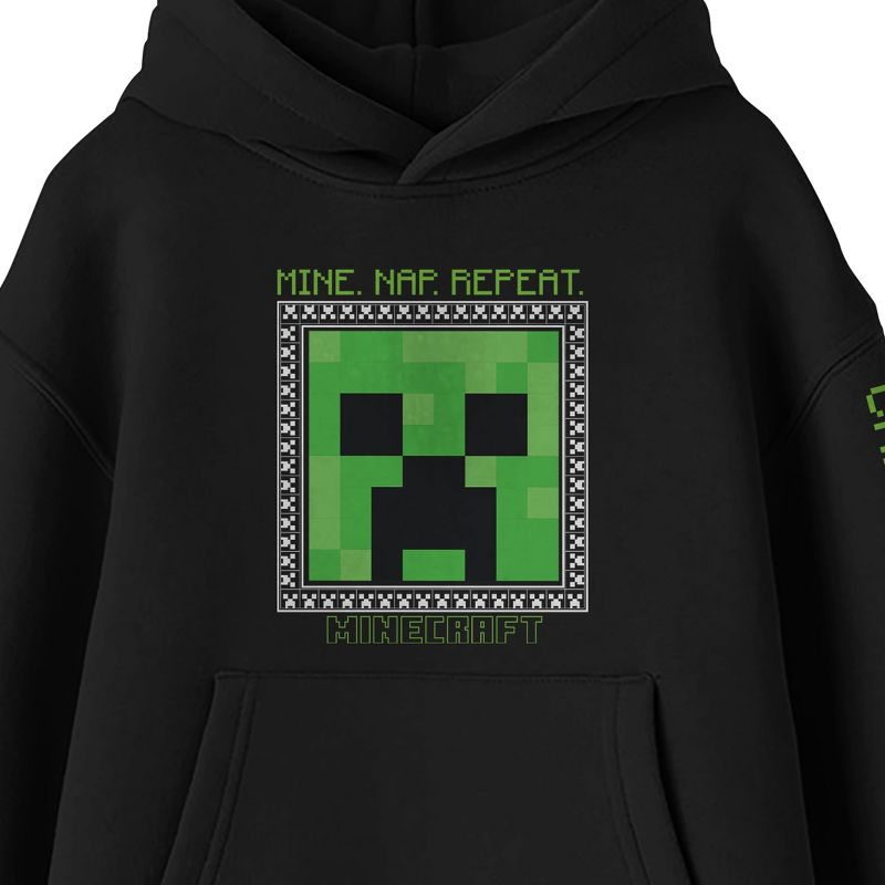 Minecraft Creeper Face Long Sleeve Black Youth Hooded Sweatshirt, 2 of 4