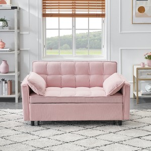 Jump Into Fun Corduroy Reclining Sofa Bed,3 in 1 Convertible Sleeper Sofa Bed With Reclining Backrest,Toss Pillows,Pockets,for Living Room - 1 of 4