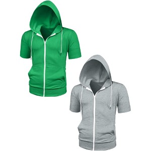Lars Amadeus Men's Zip Up Short Sleeves Solid Sweatshirt with Hood 2 Packs - 1 of 4