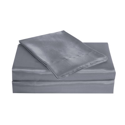 Queen Silver Satin Charmeuse Sheet Set with Pillowcases