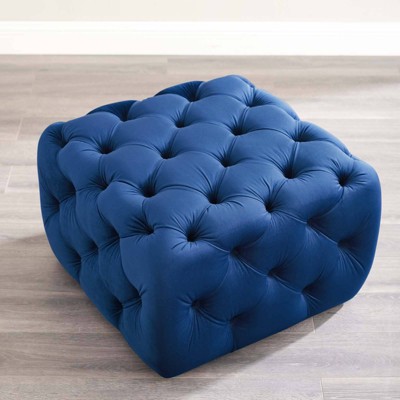 Anthem Navy Tufted Square Performance Velvet Ottoman