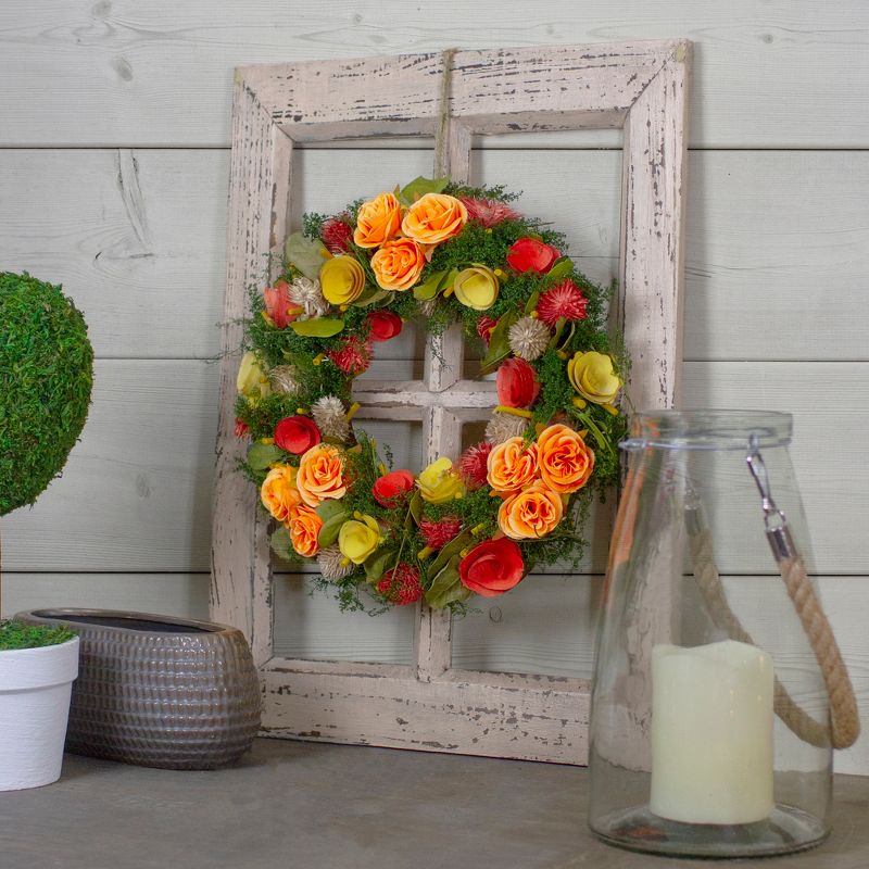 Northlight 12.5" Unlit Peach/Green Flowers with Moss and Twig Artificial Floral Spring Wreath, 2 of 5