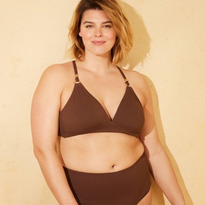 Shade & Shore Women's Jacquard Longline Triangle Bikini Top - Shade & Shore™ Brown M — фото 4