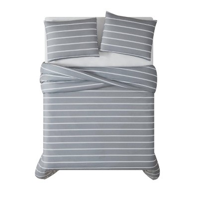 Gray Full/Queen Microfiber Modern Stripe Duvet Cover Set