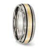 Black Bow Jewelry 8mm Titanium & 14K Gold Inlay Antiqued/Brushed Grooved Band, Size 8 - 4 of 4