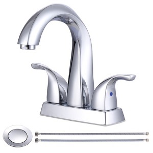 WOWOW 4 in. Centerset Double-Handle Gooseneck Bathroom Faucet with Pop-Up Drain in Matte Black - 1 of 4