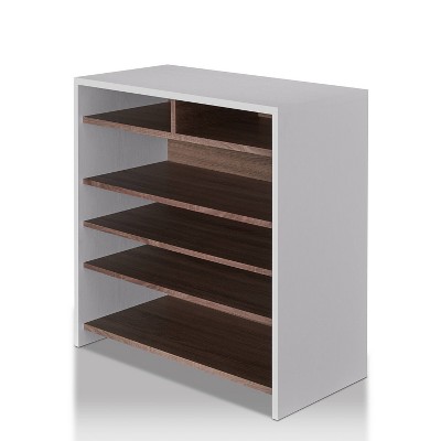 Latitude Run® Contemporary Shoe Cabinet with Open Shelves Freestanding Shoe  Rack Chestnut Brown/White