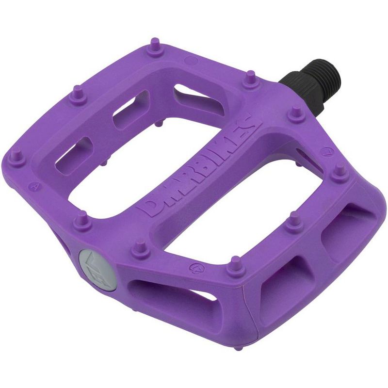 DMR V6 Platform Pedals 9/16" Chromoly Axle Concave Nylon Body Molded Pins Purple, 1 of 2