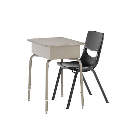 Flash Furniture HERCULES Student Desk with Open Front Metal Book Box, Desktop, and Frame and Heavy-Duty Flex Comfort Classroom Stack Chair