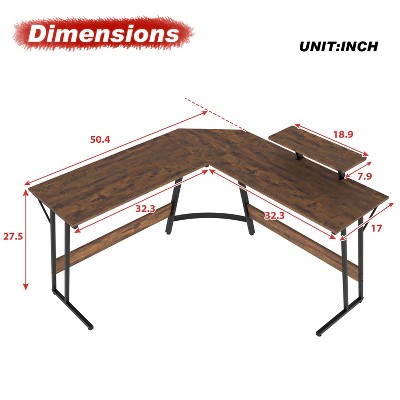 Brown L-Shaped Wood Corner Gaming Computer Desk