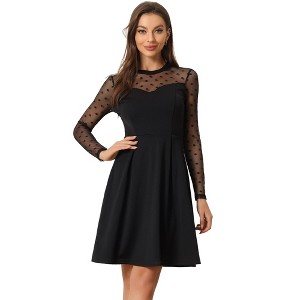 INSPIRE CHIC Women's Mesh See-Through Heart Sheer Sleeve Skater Party Dress - 1 of 4