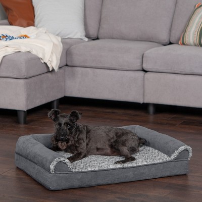Medium Stone Gray Orthopedic Faux Fur & Suede Sofa Pet Bed