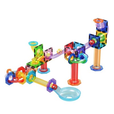 PICASSO-TILES 60 PC Marble Run Track Set Building Block & Magnetic Tiles, Building STEM Toy for Kids 3+