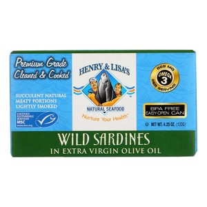 Henry and Lisa's Natural Seafood - Wild Sardines In Extra Virgin Olive Oil - Case of 12 - 4.25 oz - 1 of 2