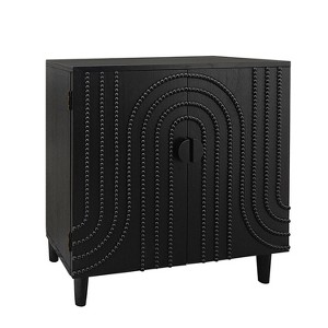 Gulches 30in Modern Black Accent Storage Cabinet - 2-Door Sideboard with Wood Bead Decor, Two-Tier Shelving for Living Room, Bedroom & Entryway - 1 of 4