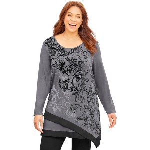 Catherines Women's Plus Size Petite Layered Asymmetrical Tunic - 1 of 4