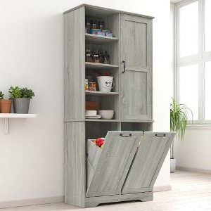 Tall Bathroom Storage Cabinet with Door, 2 Tilt-Out Laundry Hampers, Adjustable Shelves & Open Rack for Bathroom or Laundry Room - 1 of 4