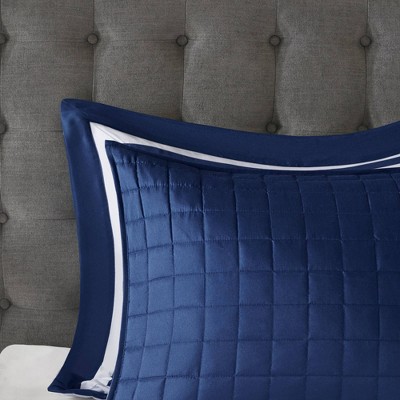 Navy and White Hotel Style Comforter and Coverlet Full Set