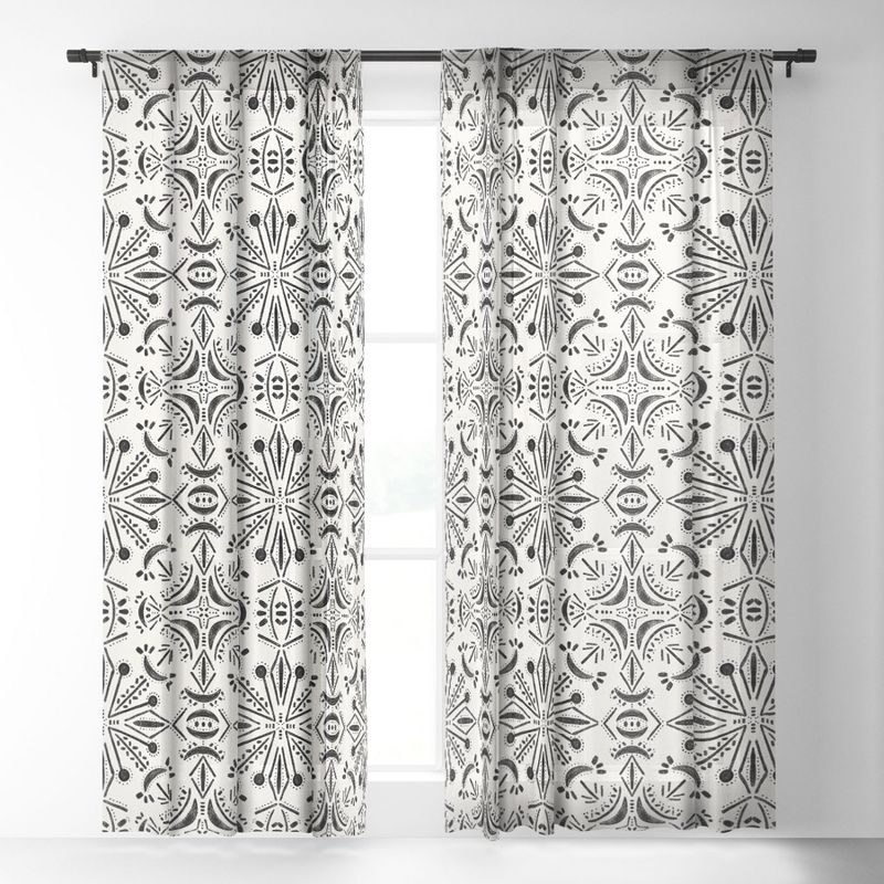 Schatzi Brown Boho Moons Black and White Set of 2 Panel Sheer Window Curtain - Deny Designs, 3 of 7