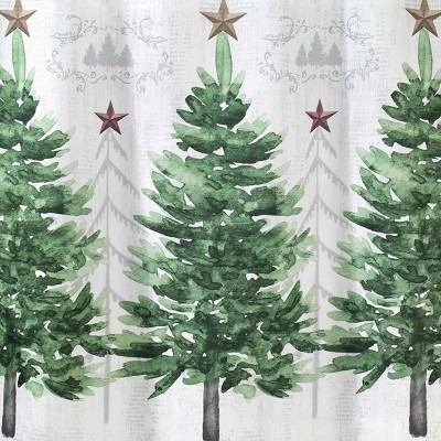 Festive Green Christmas Trees Polyester Shower Curtain