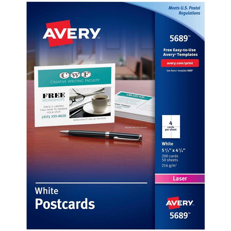 Avery Postcards For Laser Printers, 4-1/4 x 5-1/2 Inches, White, Pack of 200, 1 of 5