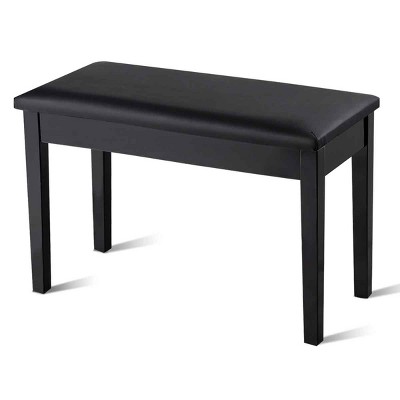 Elegant Solid Wood and Black PU Leather Double Duet Piano Bench with Storage