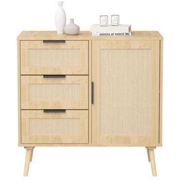 Bella Depot 31.5''W Rattan Wood Storage Cabinet With Drawers(1 PCS)