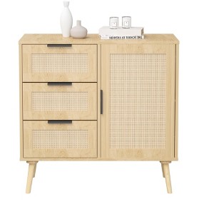 Bella Depot 31.5''W Rattan Wood Storage Cabinet With Drawers(1 PCS) - 1 of 4