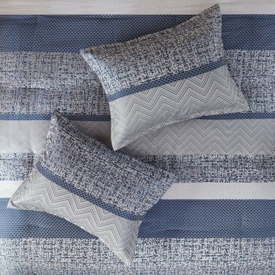 Navy and Gray Geometric Jacquard Queen Comforter Set