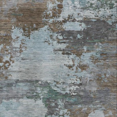 HomeRoots 3' X 5' Brown And Blue Abstract Washable Indoor Outdoor Area Rug