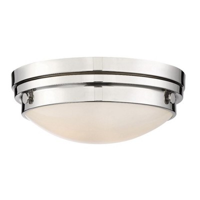 Warm Brass and White Glass 2-Light Flush Ceiling Light