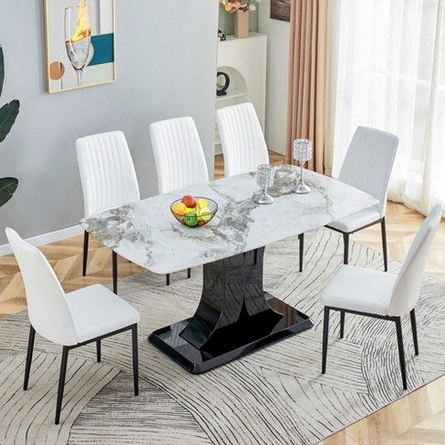 Faux marble dining discount table with 6 chairs