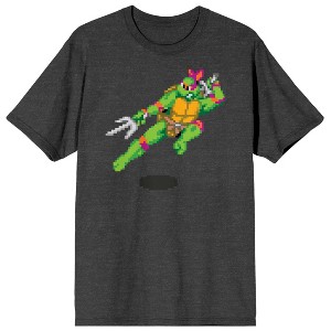 Tmnt Retro Cartoon Pixelated Raph Men's Heather Charcoal T-Shirt - 1 of 3