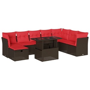 vidaXL 9 Piece Patio Sofa Set with Cushions Brown Poly Rattan - 1 of 4