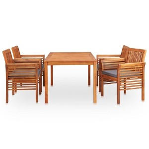 vidaXL 5-Piece Outdoor Dining Set - Patio Table and Chairs with Cushions - Weather-Resistant - Solid Acacia Wood with Oil Finish - 1 of 4