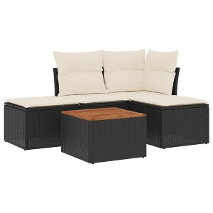 vidaXL Patio Sofa Set with Cushions Outdoor Furniture 5 Piece Poly Rattan - Black and Cream - 1 of 4
