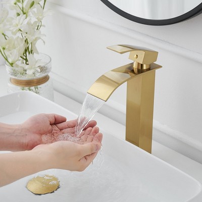 Brushed Gold Single Handle High-Arc Vessel Sink Faucet