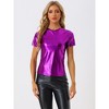 Allegra K Women's Party Metallic Short Sleeve Textured Shiny T-shirts - 4 of 4