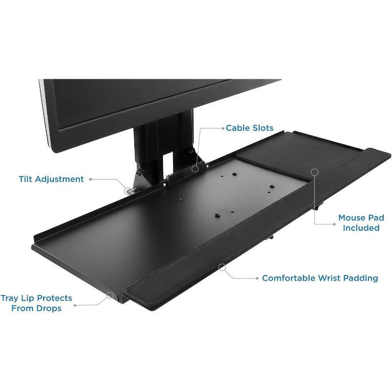 Mount-It! Monitor and Keyboard Wall Mount with CPU Holder, Height Adjustable Standing VESA Keyboard Tray, 25 Inch Wide Platform with Mouse Pad, 5 of 9