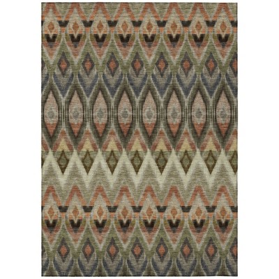 Taupe Olive Green And Beige Southwestern Washable Indoor Outdoor Area Rug