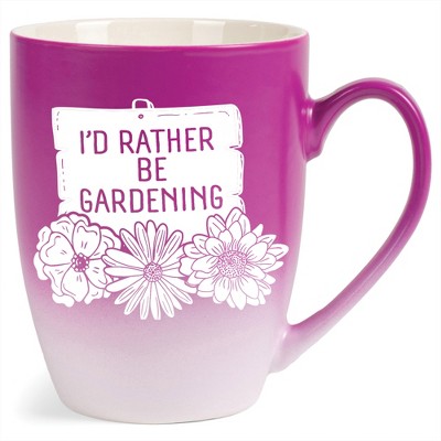 Elanze Designs I'D Rather Be Gardening Two Toned Ombre Matte Pink and White 12 ounce Ceramic Stoneware Coffee Cup Mug