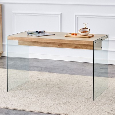 NicBex Dining Table for 4 Morden 47.2" Glass Dining Table Dining Room Table with Glass Base and Wooden Top for Dining Room