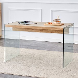 NicBex Dining Table for 4 Morden 47.2" Glass Dining Table Dining Room Table with Glass Base and Wooden Top for Dining Room - 1 of 4