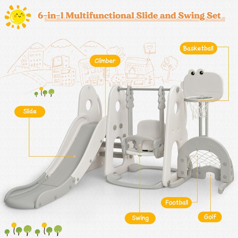 Costway 6 in 1 Toddler Slide and Swing Set Climber Playset w/ Ball Games White\Orange, 4 of 11