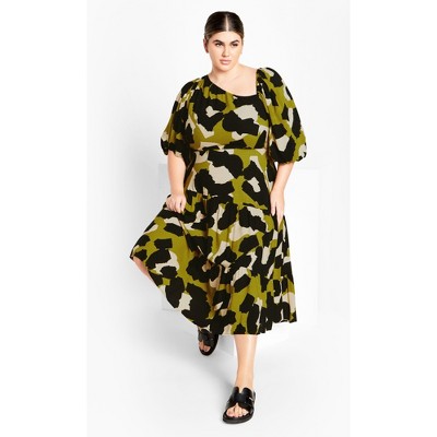Women's Plus Size Aria Print Dress - olive | CITY CHIC
