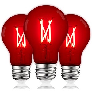 Luxrite A19 LED Red Light Bulb, 4.5W=60W Equivalent, Clear Glass Filament, UL Listed, Indoor Outdoor, Porch, Decoration, E26 Standard Base 3 Pack - 1 of 4