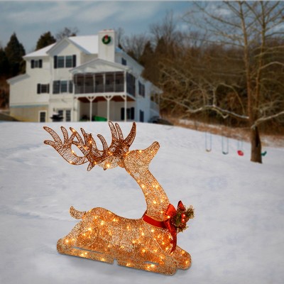 Champagne Sisal Lying Deer Sculpture with LED Lights