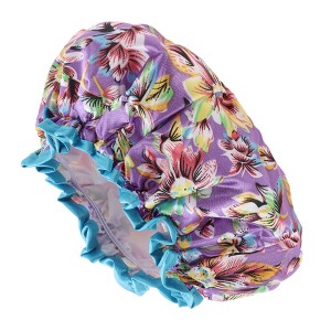 Unique Bargains Women Double Layer Flowers Shower Cap Purple 1 Pc - 1 of 3