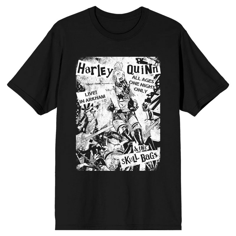 DC Comics Men's Harley Quinn & The Skull Bags Men's Black Band Tee, 1 of 2