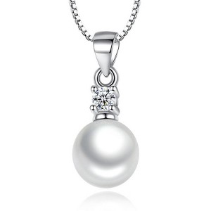 Hollywood Sensation Pearl Pendant Necklace with Cubic Zirconia Accent Stone Necklace 18 Inches Silver - 1 of 4